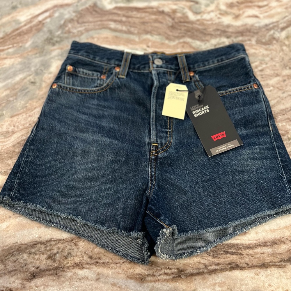 Levi’s Premium Ribcage Shorts 28 Dark Blue Denim